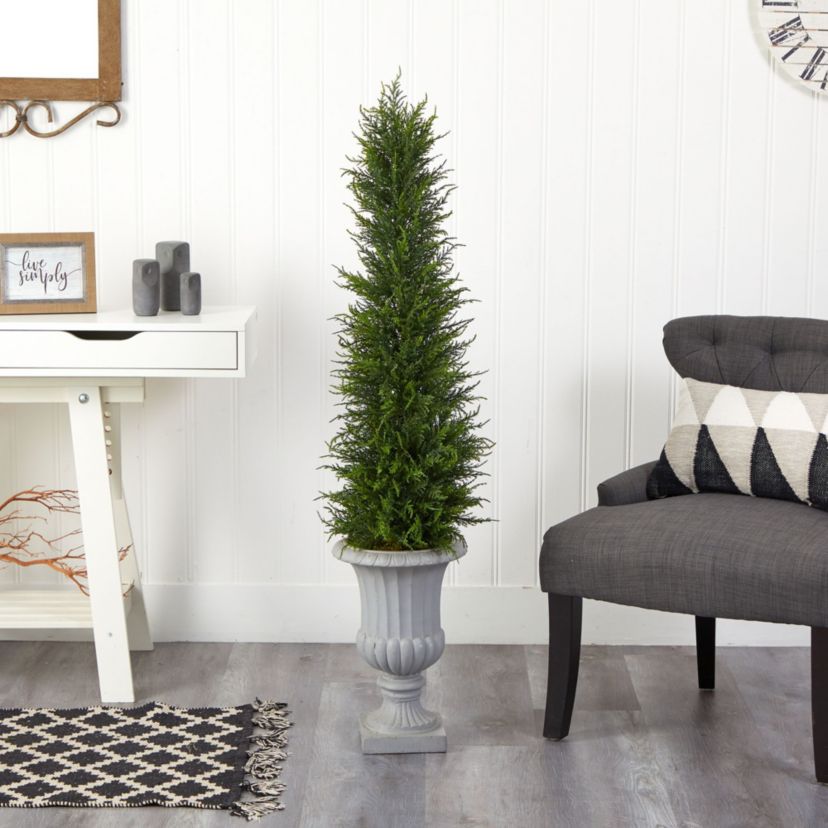 4.5-Foot Cypress Artificial Tree in Decorative Urn UV Resistant (Indoor/Outdoor)