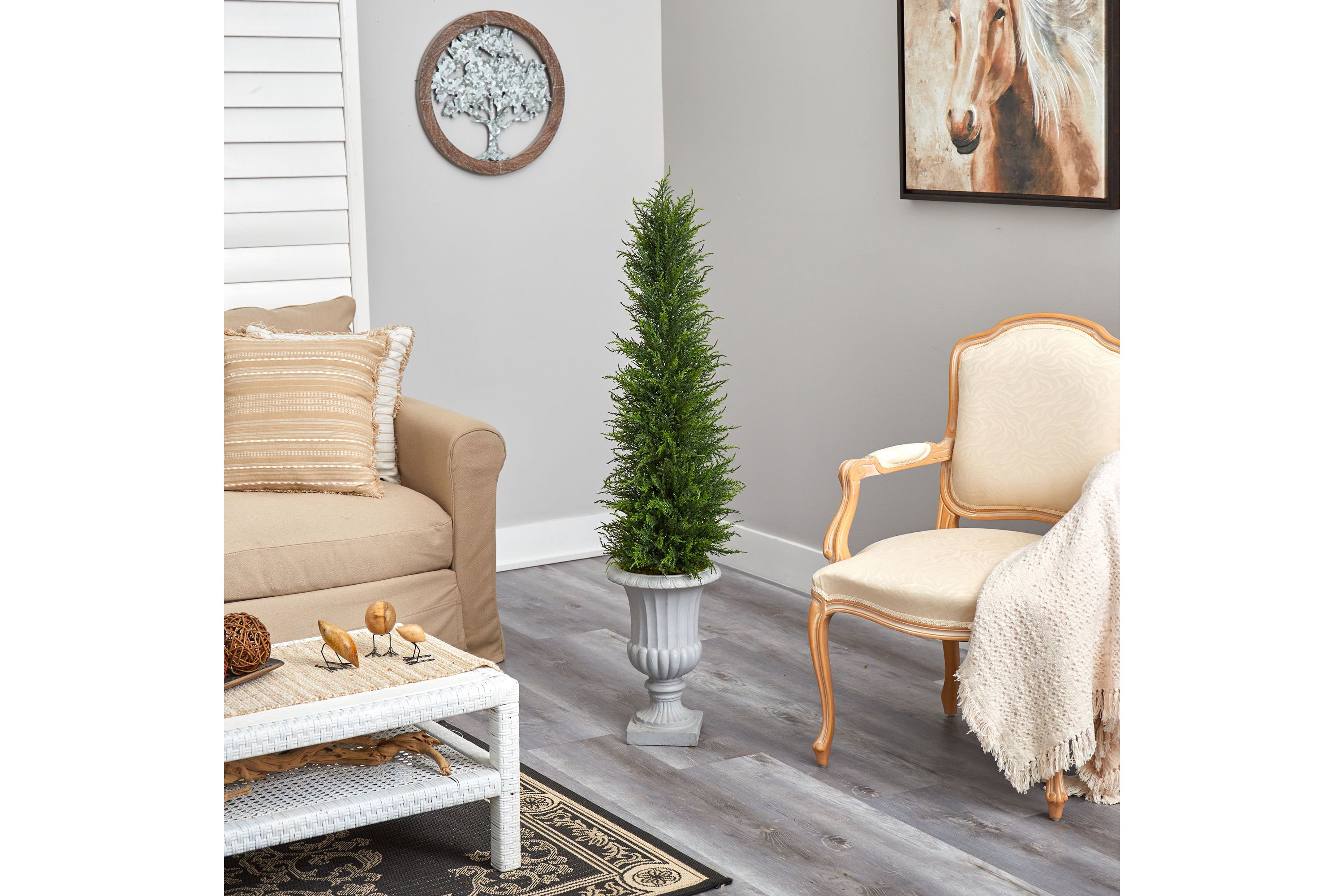 4.5-Foot Cypress Artificial Tree in Decorative Urn UV Resistant (Indoor/Outdoor)