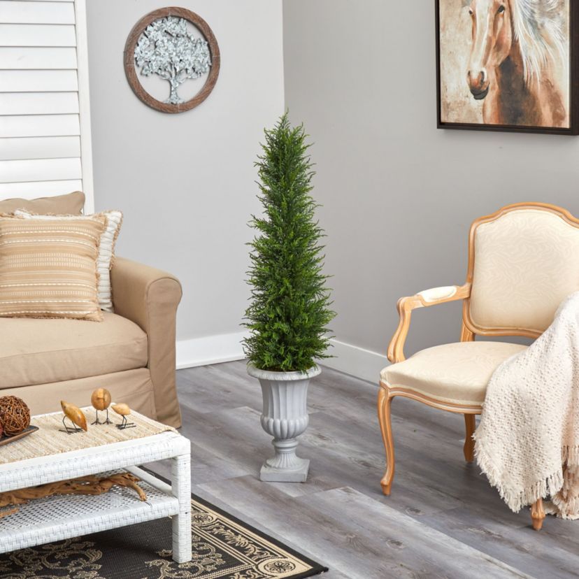 4.5-Foot Cypress Artificial Tree in Decorative Urn UV Resistant (Indoor/Outdoor)