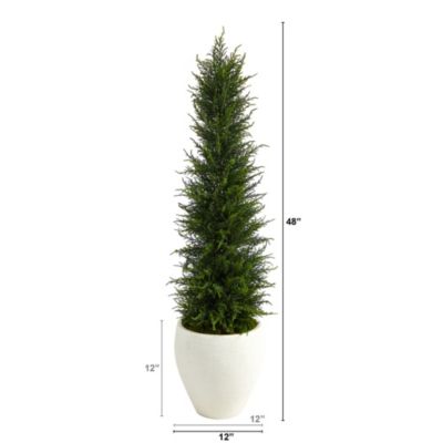 4-Foot Cypress Artificial Tree in White Planter UV Resistant (Indoor/Outdoor)