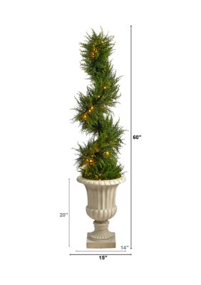 5-Foot Spiral Cypress Artificial Tree in Sand Finished Urn with 80 Clear LED Lights UV Resistant (Indoor/Outdoor)