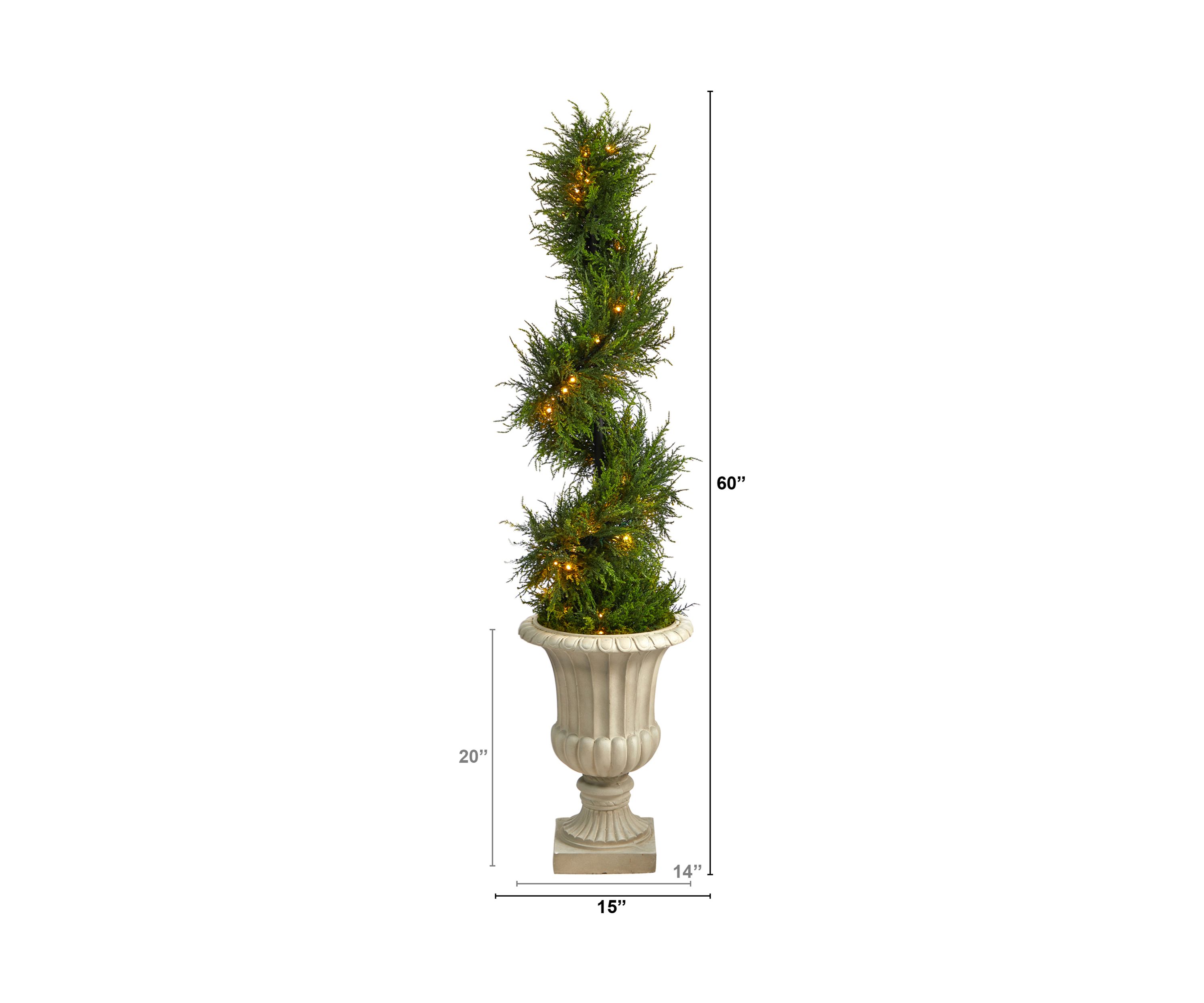 5-Foot Spiral Cypress Artificial Tree in Sand Finished Urn with 80 Clear LED Lights UV Resistant (Indoor/Outdoor)