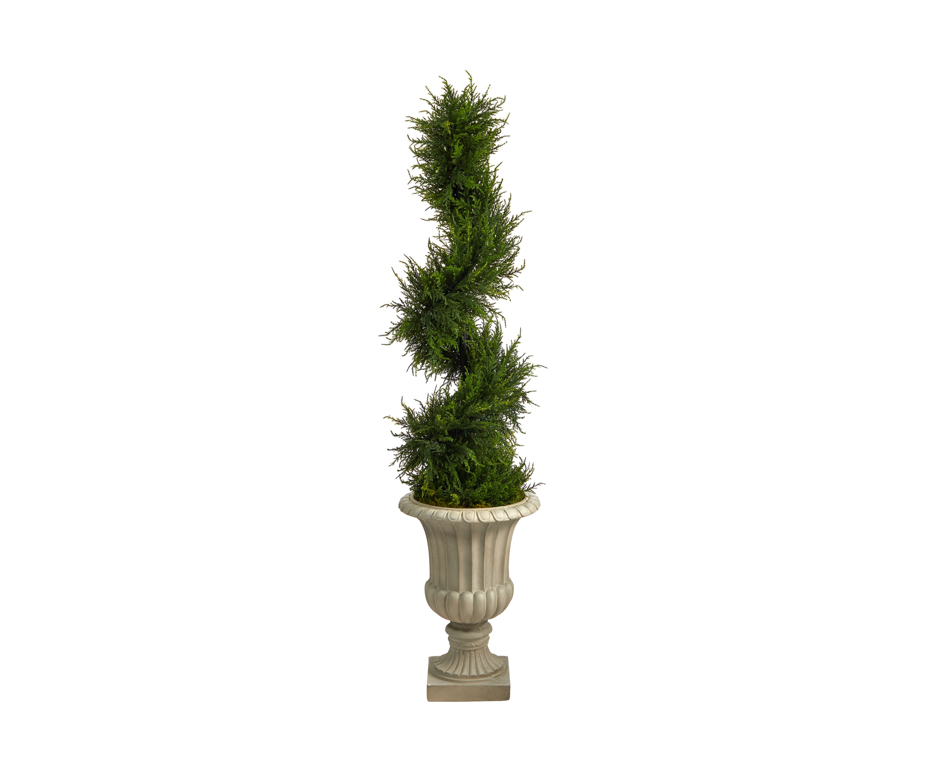 5-Foot Spiral Cypress Artificial Tree in Sand Finished Urn with 80 Clear LED Lights UV Resistant (Indoor/Outdoor)