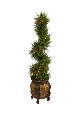 4.5-Foot Spiral Cypress Artificial Tree in Decorative Planter with 80 Clear LED Lights UV Resistant (Indoor/Outdoor)