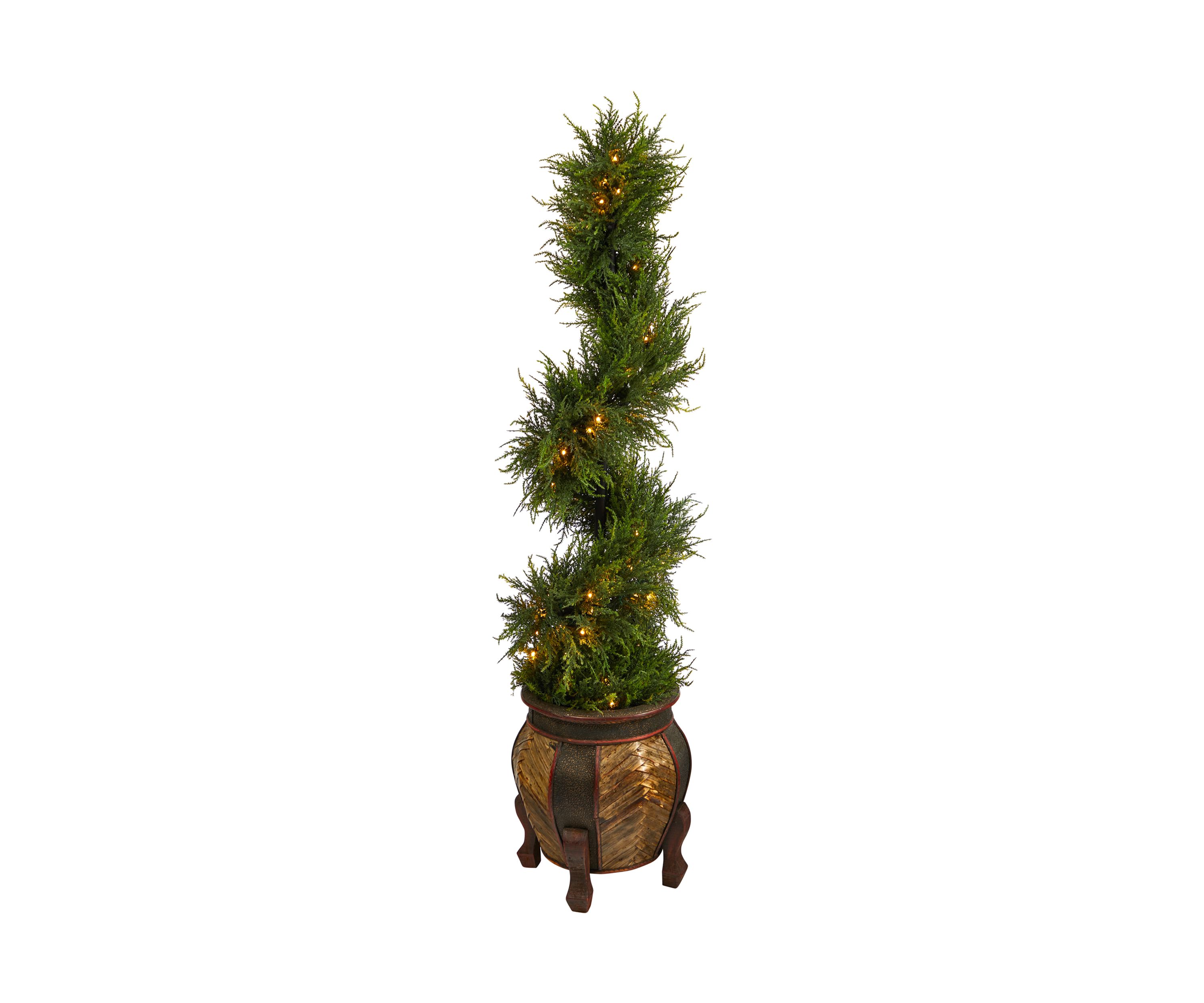 4.5-Foot Spiral Cypress Artificial Tree in Decorative Planter with 80 Clear LED Lights UV Resistant (Indoor/Outdoor)