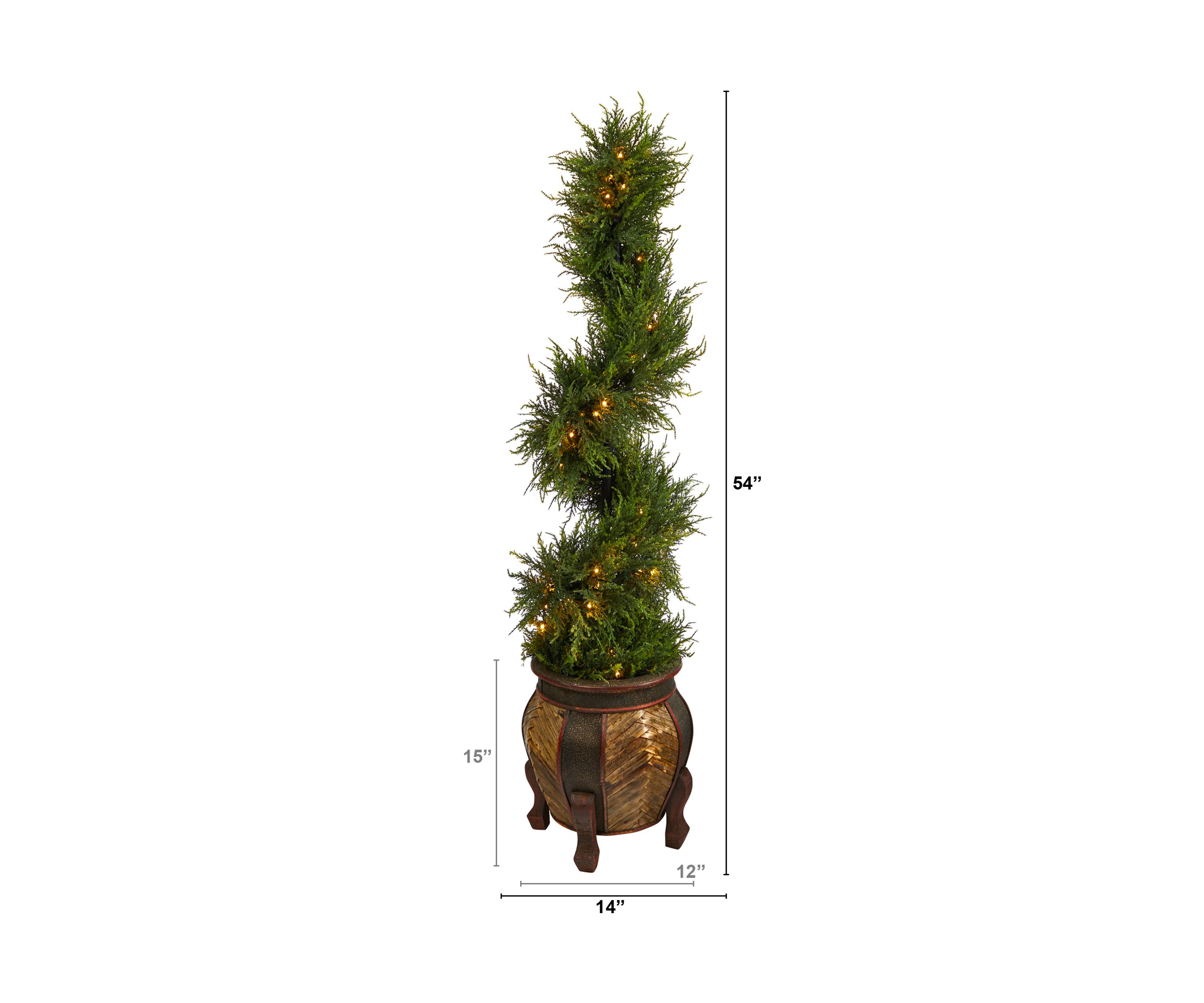 4.5-Foot Spiral Cypress Artificial Tree in Decorative Planter with 80 Clear LED Lights UV Resistant (Indoor/Outdoor)