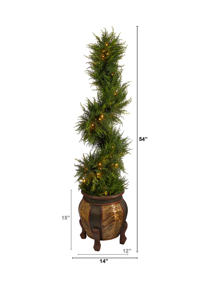 4.5-Foot Spiral Cypress Artificial Tree in Decorative Planter with 80 Clear LED Lights UV Resistant (Indoor/Outdoor)