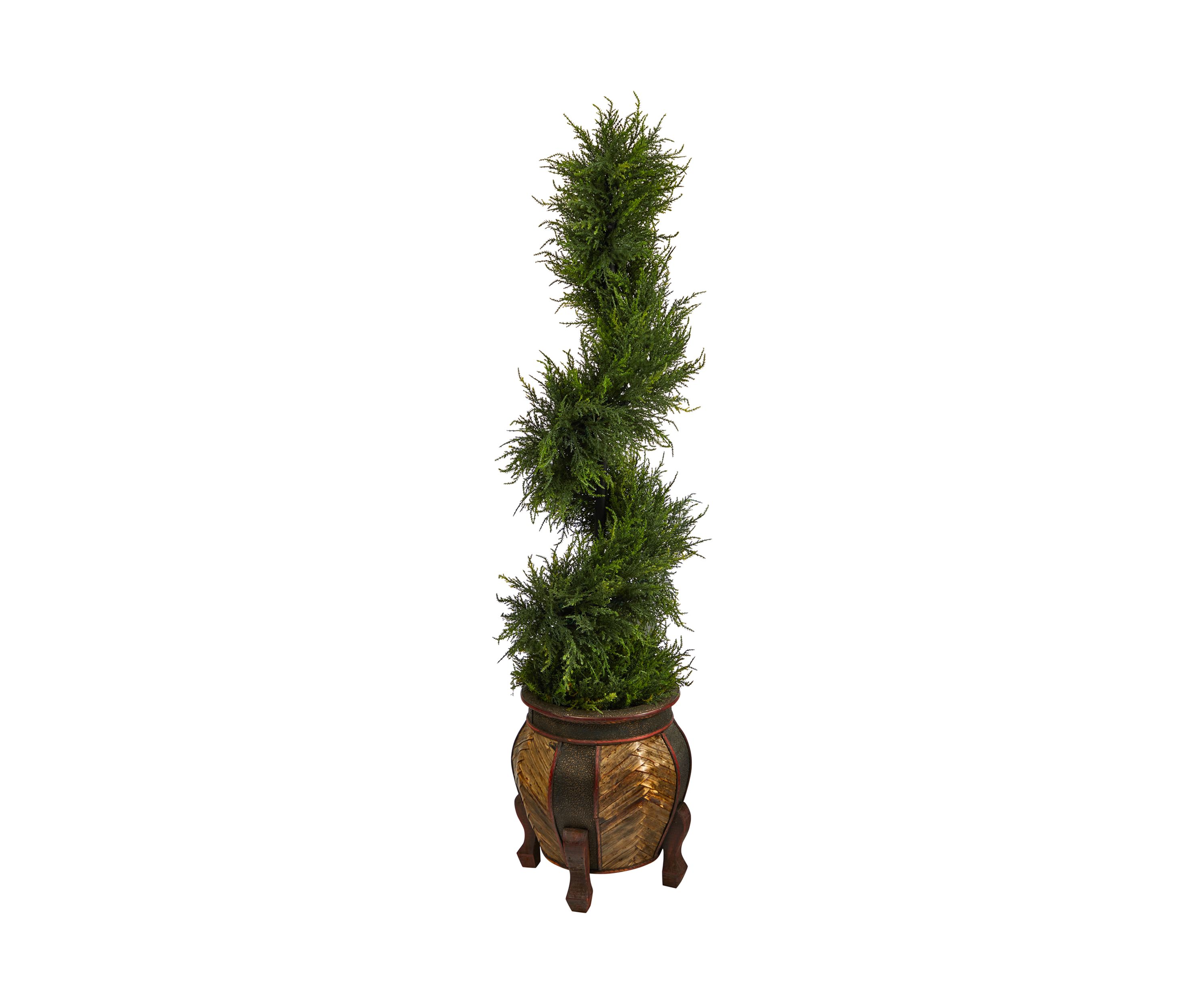 4.5-Foot Spiral Cypress Artificial Tree in Decorative Planter with 80 Clear LED Lights UV Resistant (Indoor/Outdoor)
