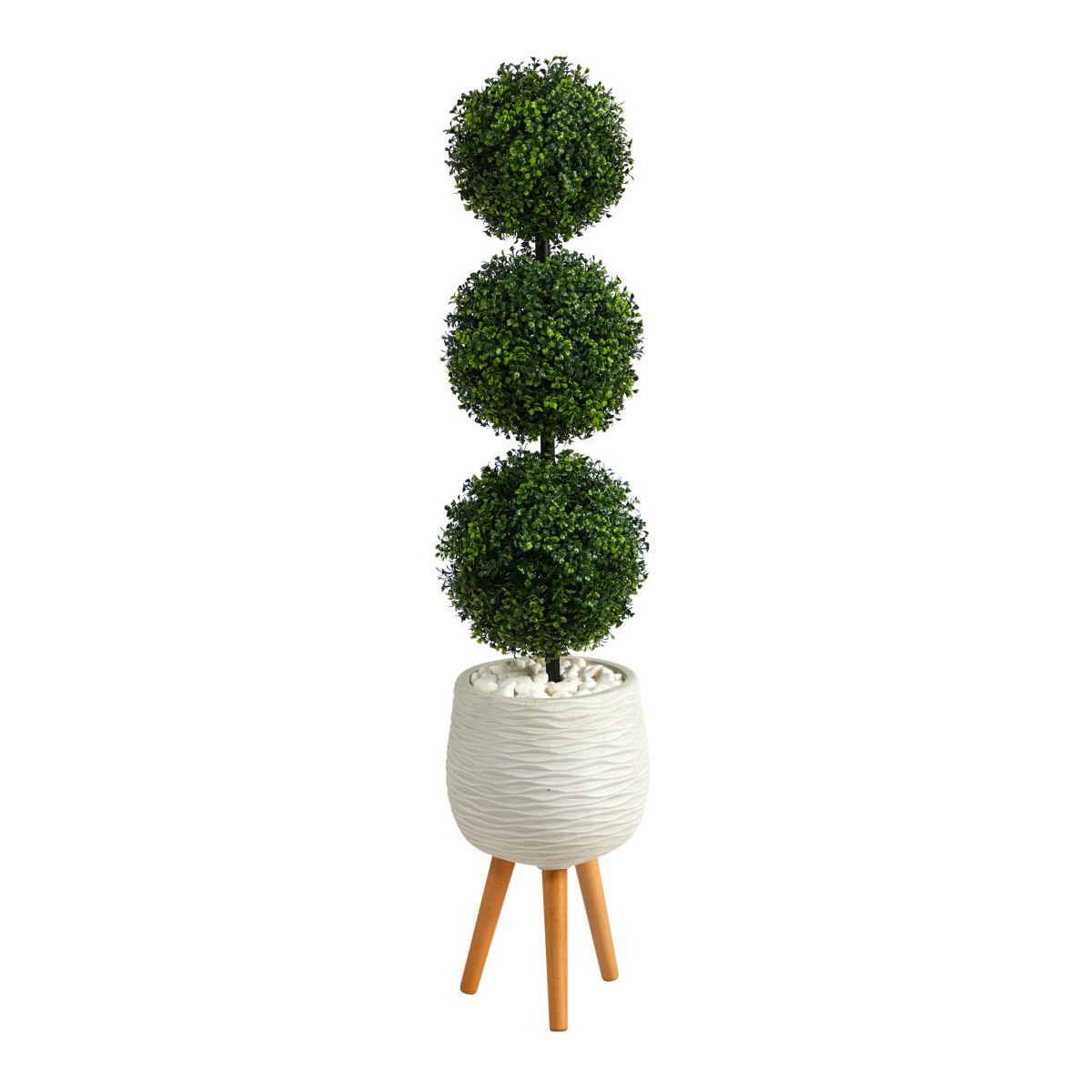 51-Inch Boxwood Triple Ball Topiary Artificial Tree in White Planter with Stand (Indoor/Outdoor)