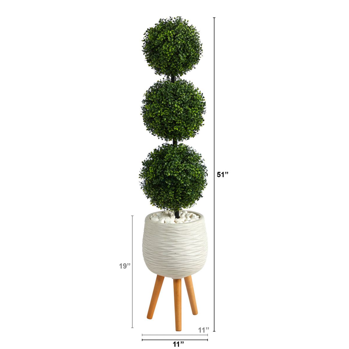 51-Inch Boxwood Triple Ball Topiary Artificial Tree in White Planter with Stand (Indoor/Outdoor)