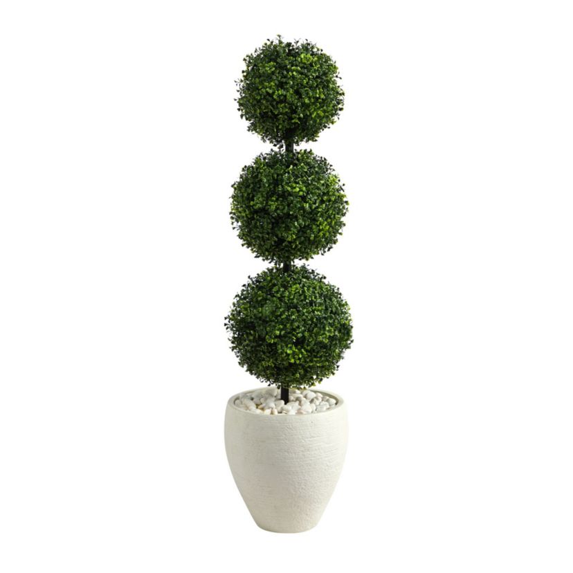 3.5-Foot Boxwood Triple Ball Topiary Artificial Tree in White Planter (Indoor/Outdoor)
