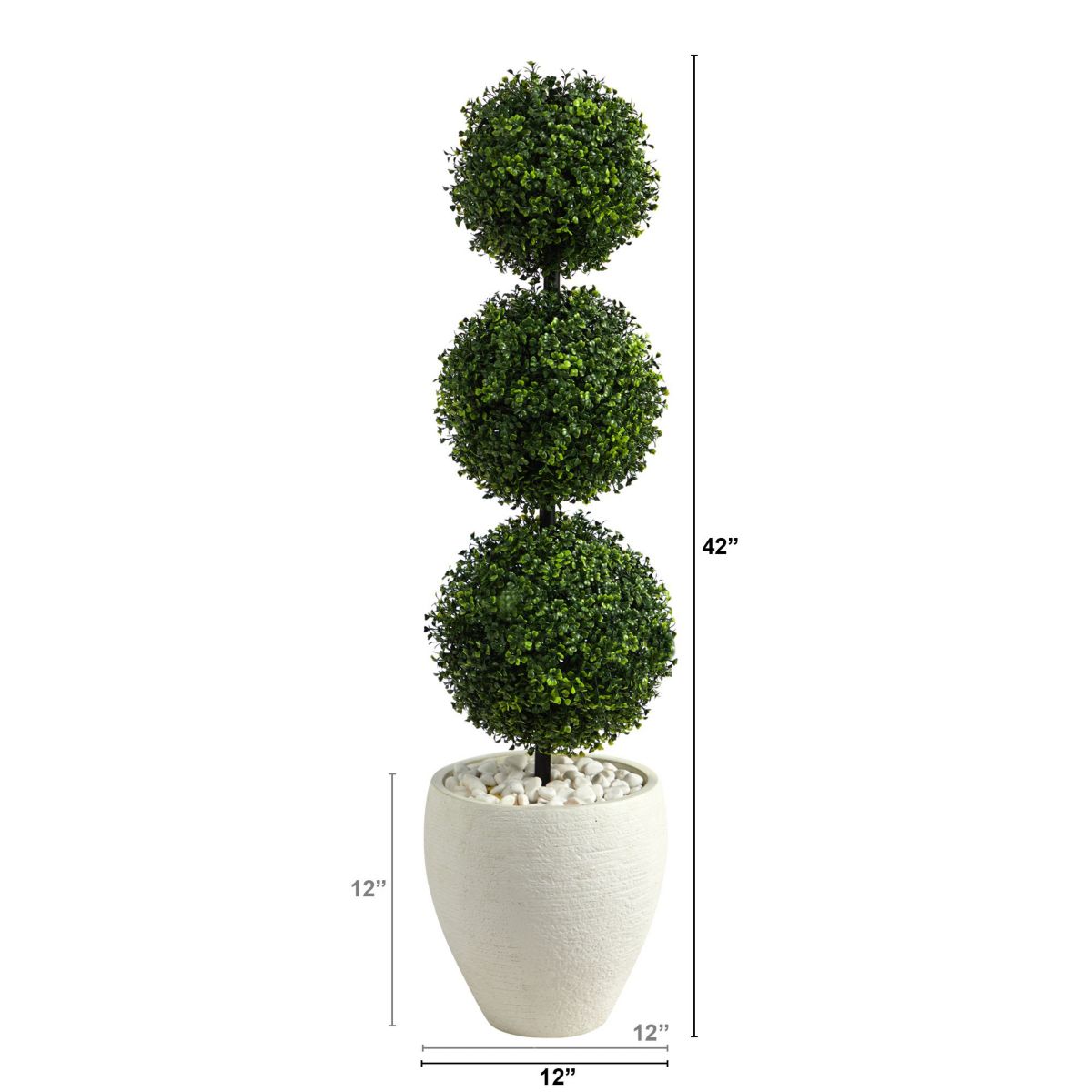 3.5-Foot Boxwood Triple Ball Topiary Artificial Tree in White Planter (Indoor/Outdoor)
