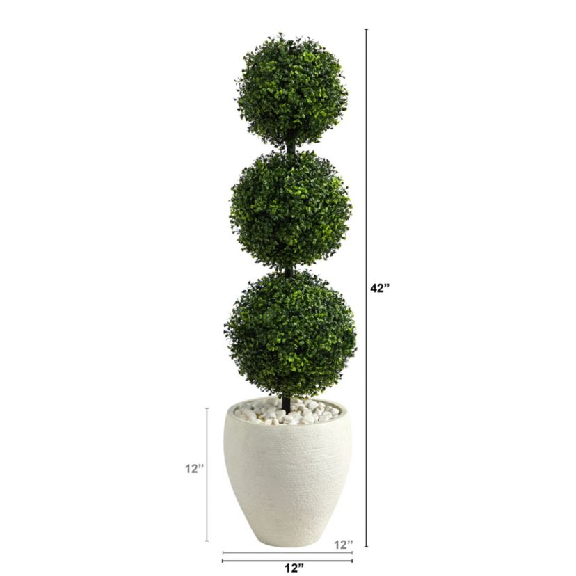 3.5-Foot Boxwood Triple Ball Topiary Artificial Tree in White Planter (Indoor/Outdoor)