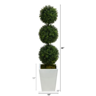 46-Inch Boxwood Triple Ball Topiary Artificial Tree in White Metal Planter (Indoor/Outdoor)