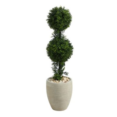 3.5-Foot Boxwood Double Ball Topiary Artificial Tree in Sand Colored Planter (Indoor/Outdoor)