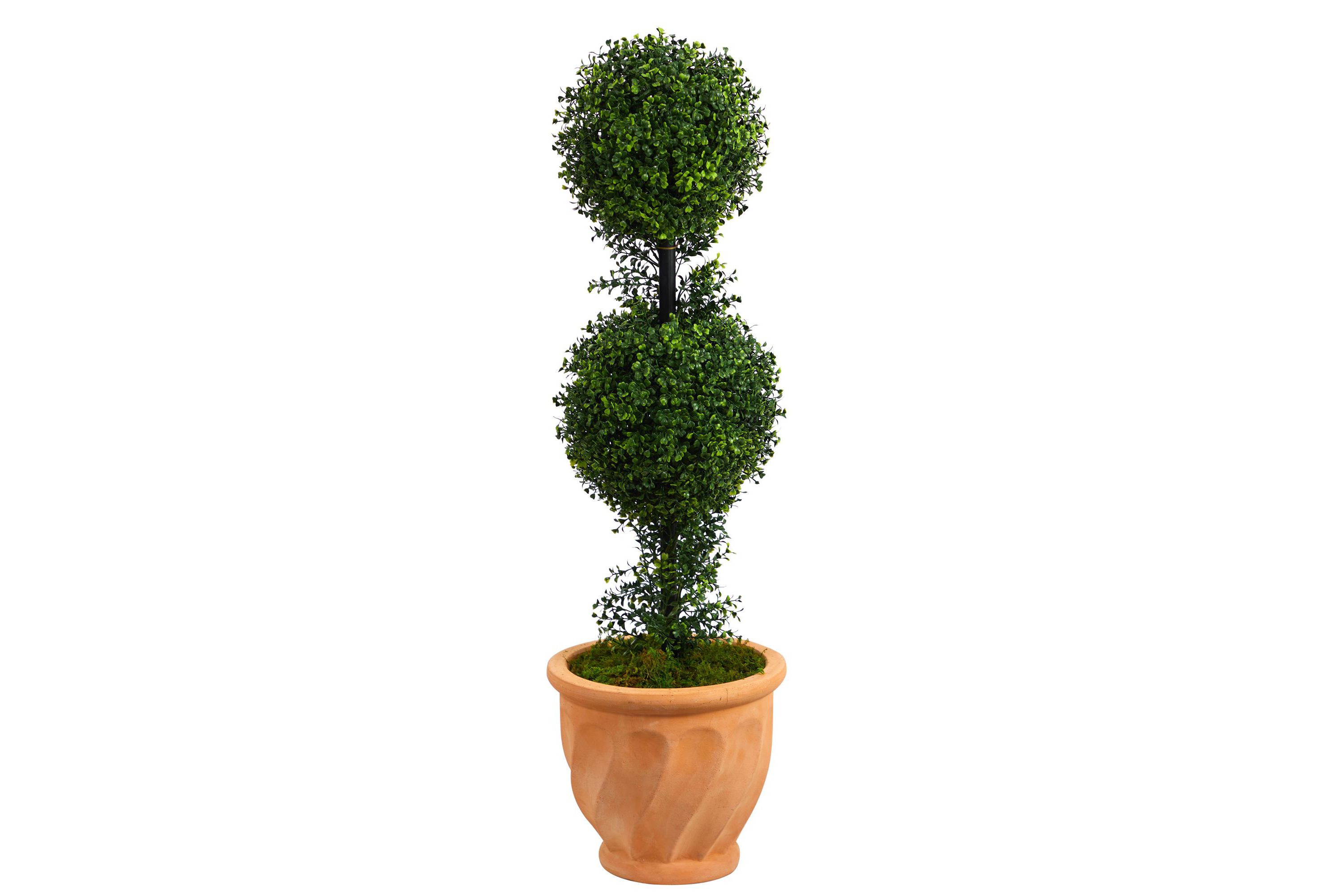 40-Inch Boxwood Double Ball Topiary Artificial Tree in Terra-Cotta Planter (Indoor/Outdoor)