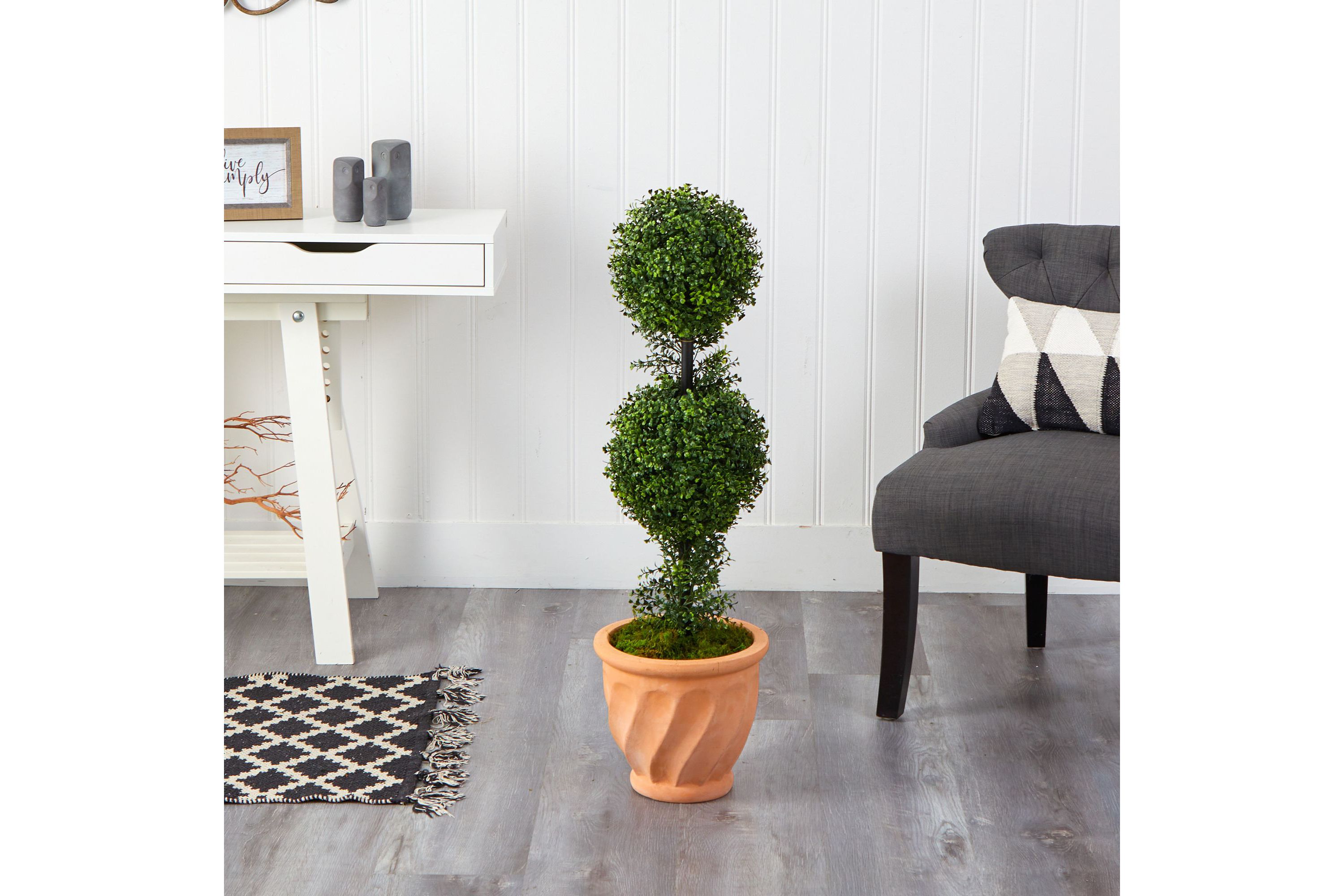 40-Inch Boxwood Double Ball Topiary Artificial Tree in Terra-Cotta Planter (Indoor/Outdoor)