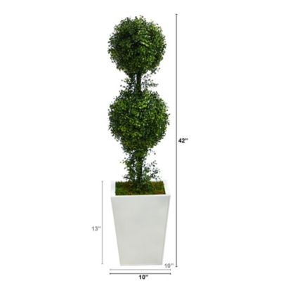 3.5-Foot Boxwood Double Ball Topiary Artificial Tree in White Metal Planter(Indoor/Outdoor)