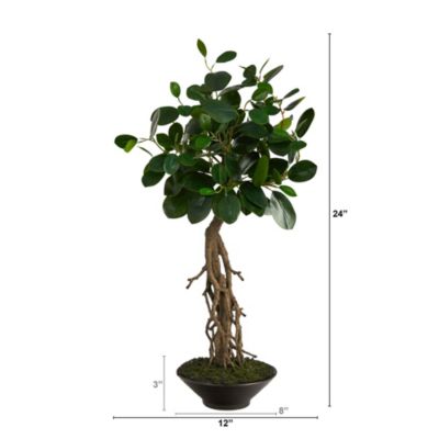 2-Foot Ficus Bonsai Artificial Tree in Decorative Planter