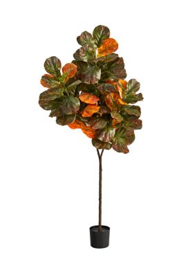 Nearly Natural 6 Foot Autumn Fiddle Leaf Artificial Tree, Brown