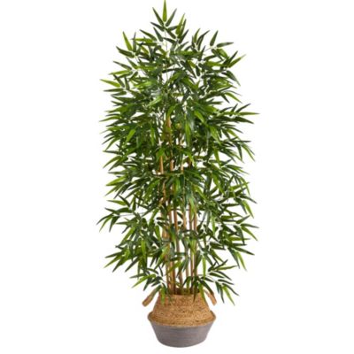 64-Inch Bamboo Artificial Tree Natural Bamboo Trunks in Boho Chic Handmade Cotton and Jute Woven Planter