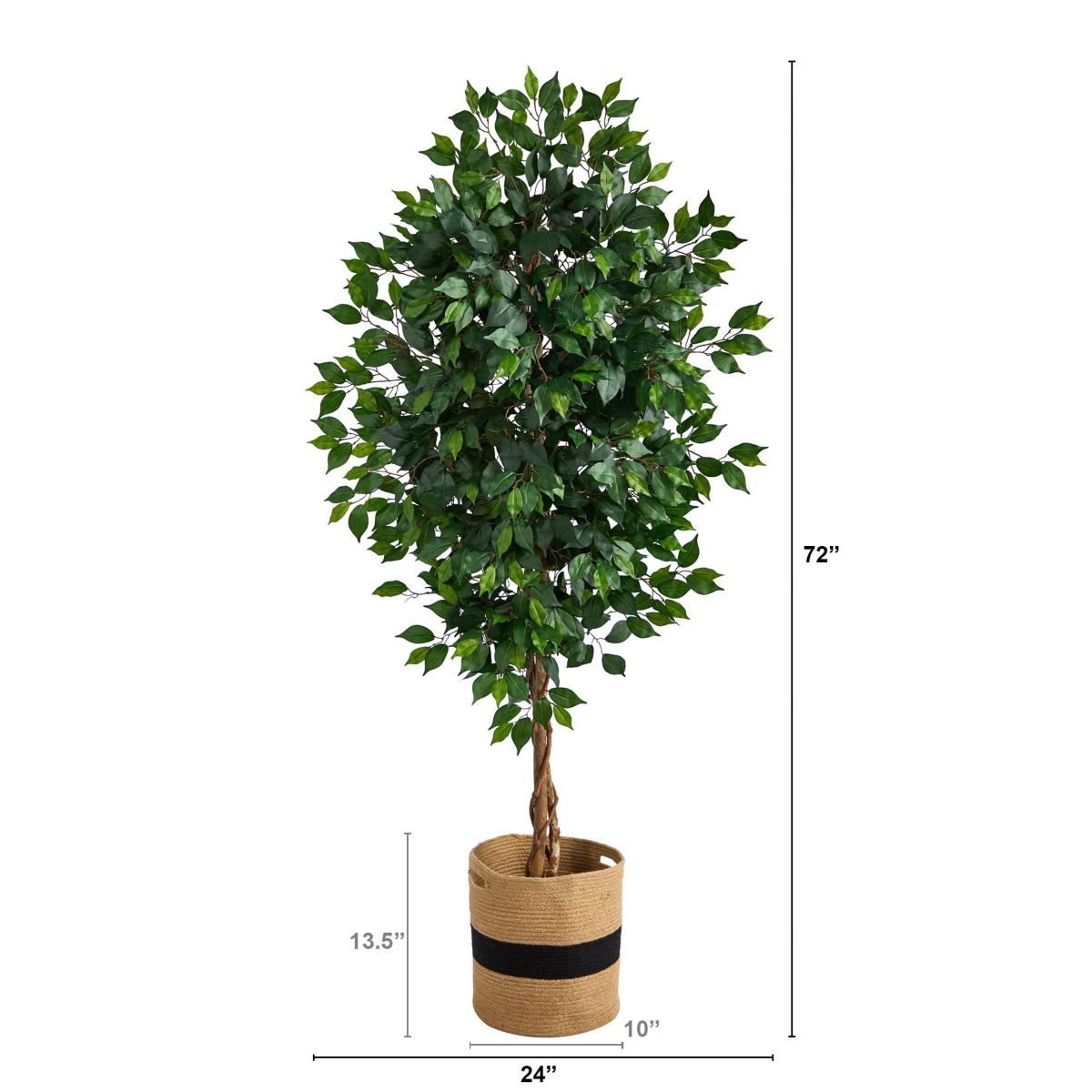 6-Foot Ficus Artificial Tree with Natural Trunk in Handmade Natural Cotton Planter