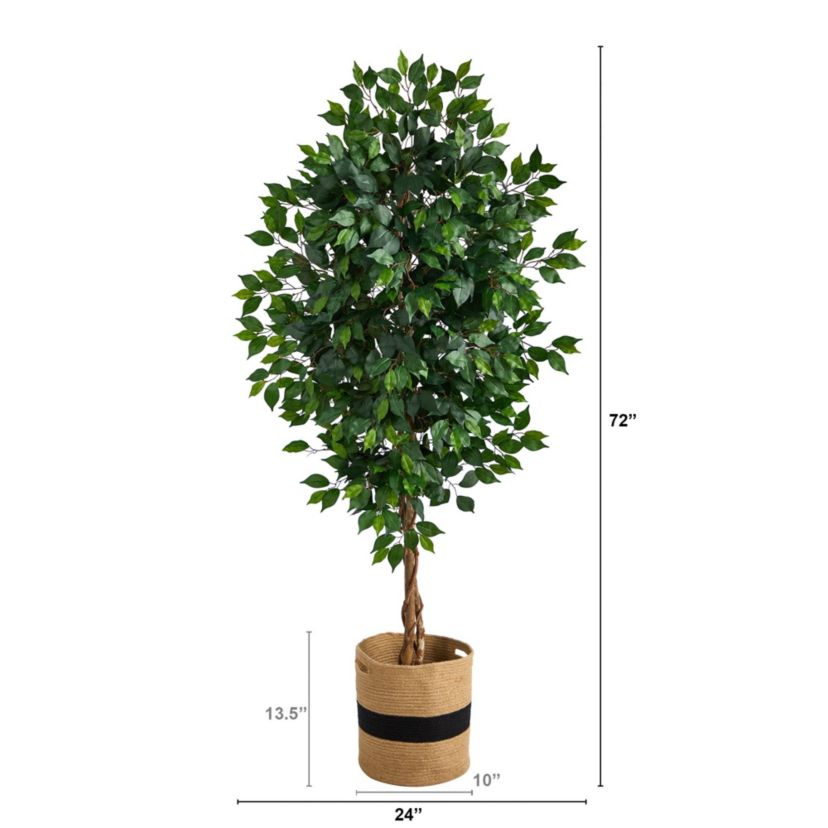6-Foot Ficus Artificial Tree with Natural Trunk in Handmade Natural Cotton Planter