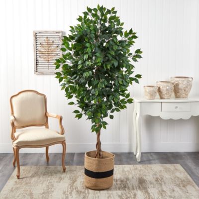 6-Foot Ficus Artificial Tree with Natural Trunk in Handmade Natural Cotton Planter