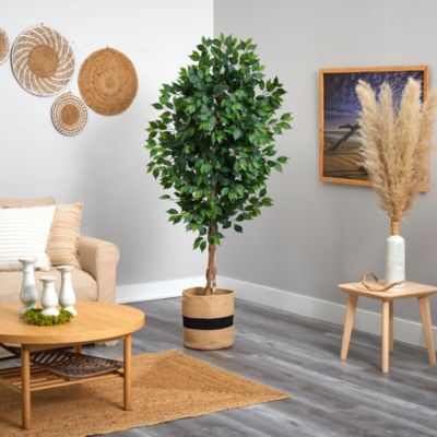 6-Foot Ficus Artificial Tree with Natural Trunk in Handmade Natural Cotton Planter