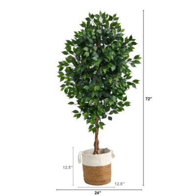 6-Foot Ficus Artificial Tree with Natural Trunk in Handmade Natural Jute and Cotton Planter