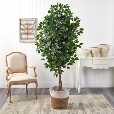 6-Foot Ficus Artificial Tree with Natural Trunk in Handmade Natural Jute and Cotton Planter