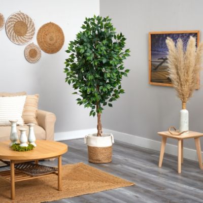 6-Foot Ficus Artificial Tree with Natural Trunk in Handmade Natural Jute and Cotton Planter
