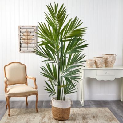 7-Foot Kentia Artificial Palm in Handmade Natural Jute and Cotton Planter