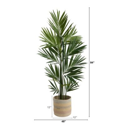 7-Foot Kentia Artificial Palm in Handmade Natural Cotton Multicolored Woven Planter