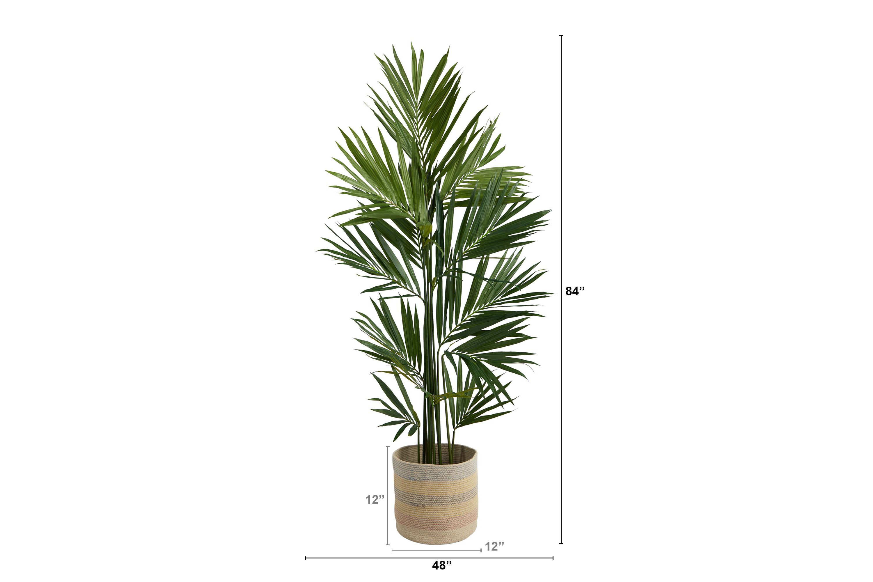 7-Foot Kentia Artificial Palm in Handmade Natural Cotton Multicolored Woven Planter