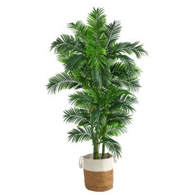 Nearly Natural 6-Foot Curvy Parlor Artificial Palm Tree in Handmade Natural Jute and Cotton Planter, Green