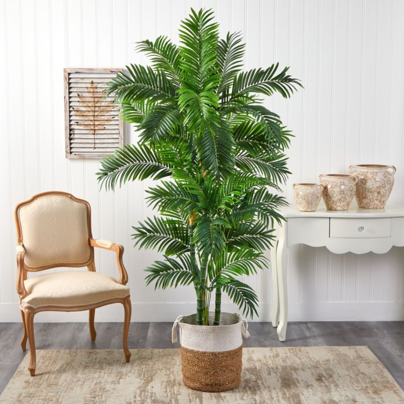 6-Foot Curvy Parlor Artificial Palm Tree in Handmade Natural Jute and Cotton Planter