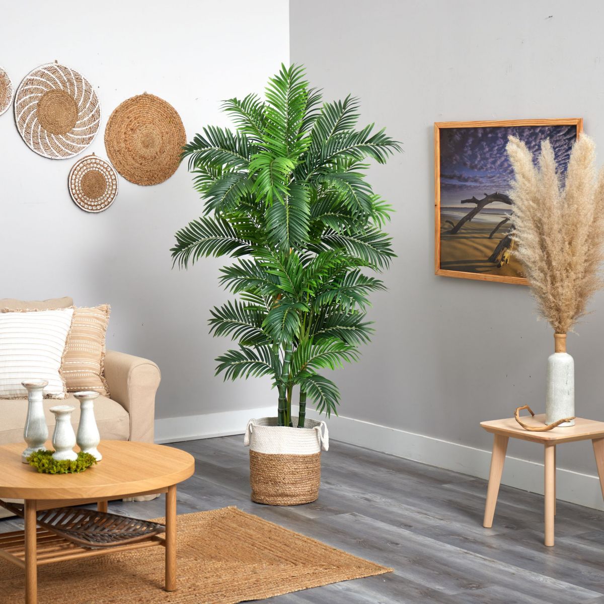 6-Foot Curvy Parlor Artificial Palm Tree in Handmade Natural Jute and Cotton Planter