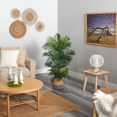 4-Foot Areca Artificial Palm Tree in Boho Chic Handmade Cotton and Jute Gray Woven Planter UV Resistant (Indoor/Outdoor)