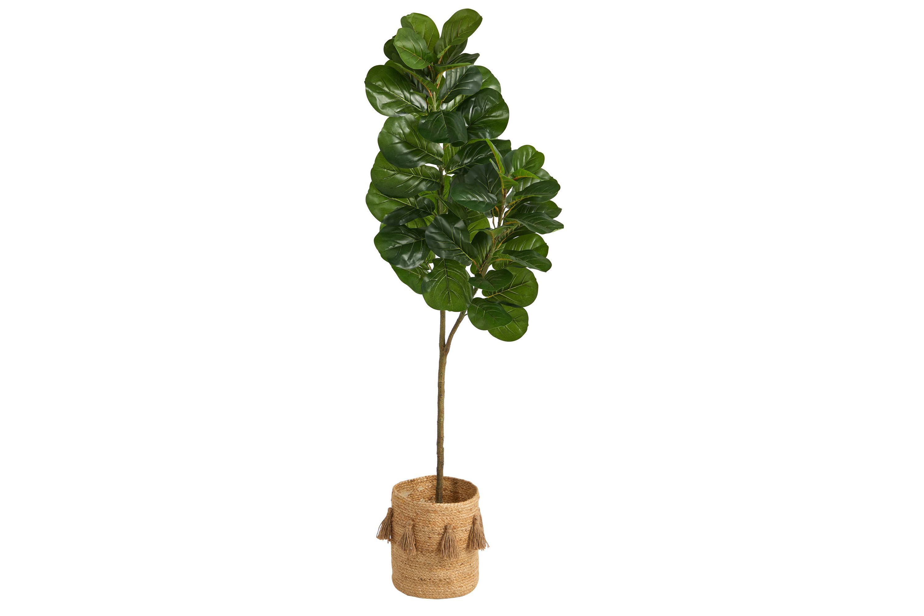 5.5-Foot Fiddle Leaf Fig Artificial Tree in Handmade Natural Jute Planter with Tassels