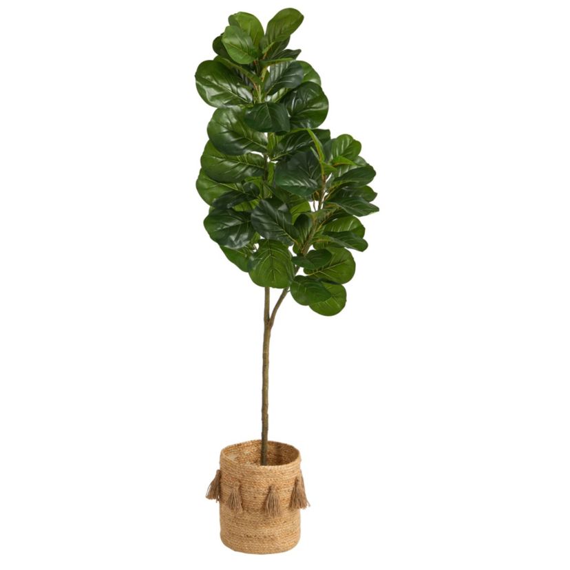 5.5-Foot Fiddle Leaf Fig Artificial Tree in Handmade Natural Jute Planter with Tassels