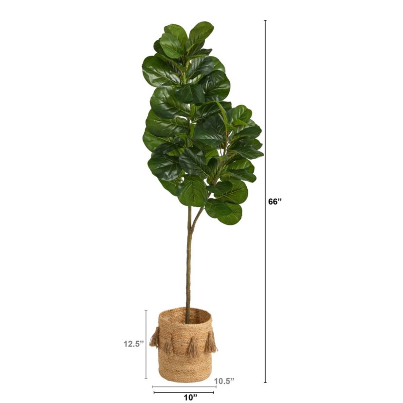 5.5-Foot Fiddle Leaf Fig Artificial Tree in Handmade Natural Jute Planter with Tassels