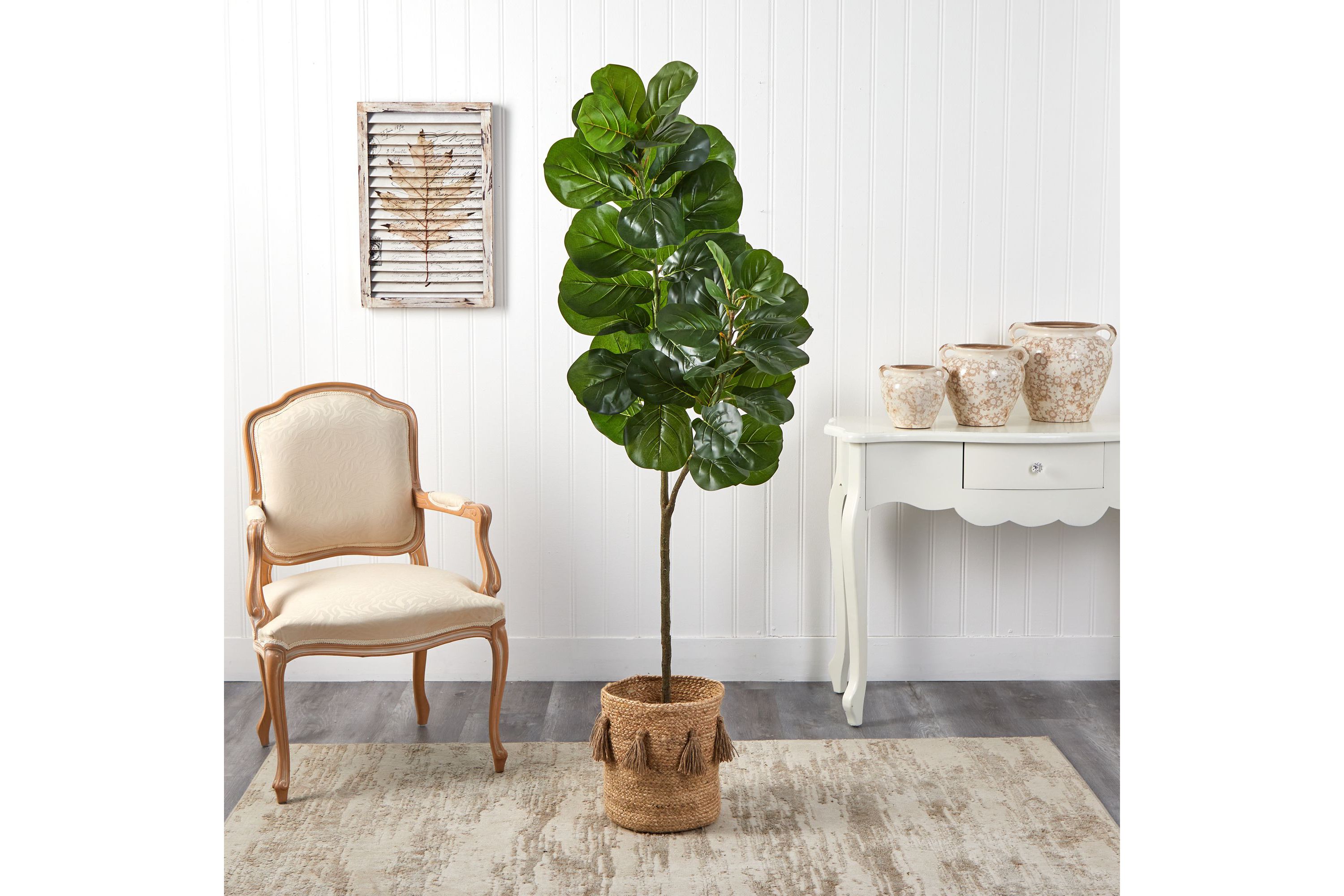 5.5-Foot Fiddle Leaf Fig Artificial Tree in Handmade Natural Jute Planter with Tassels