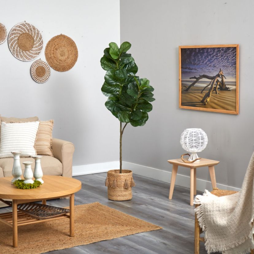 5.5-Foot Fiddle Leaf Fig Artificial Tree in Handmade Natural Jute Planter with Tassels