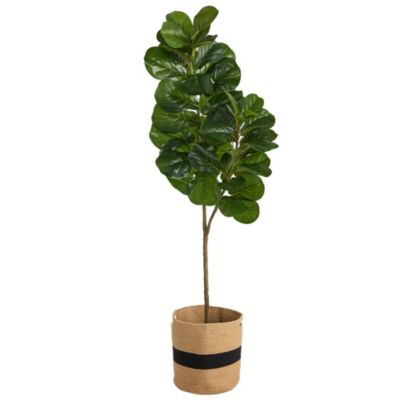 Nearly Natural 5.5-Foot Fiddle Leaf Fig Artificial Tree in Handmade Natural Cotton Planter, Green