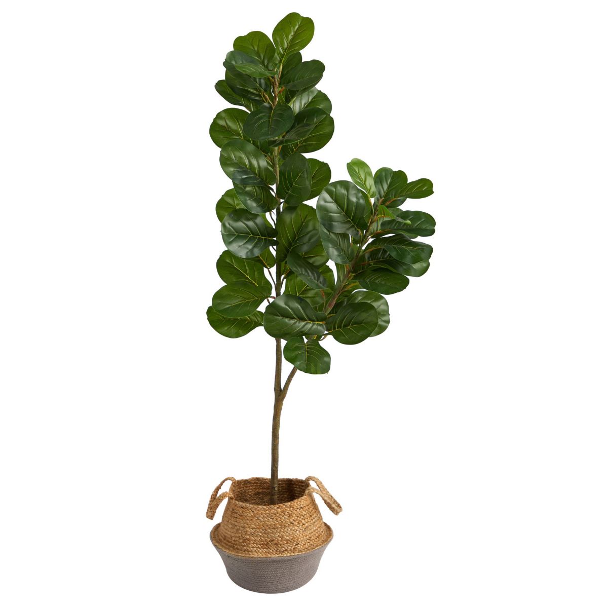 4.5-Foot Fiddle Leaf Fig Artificial Tree with Boho Chic Handmade Cotton and Jute White Woven Planter