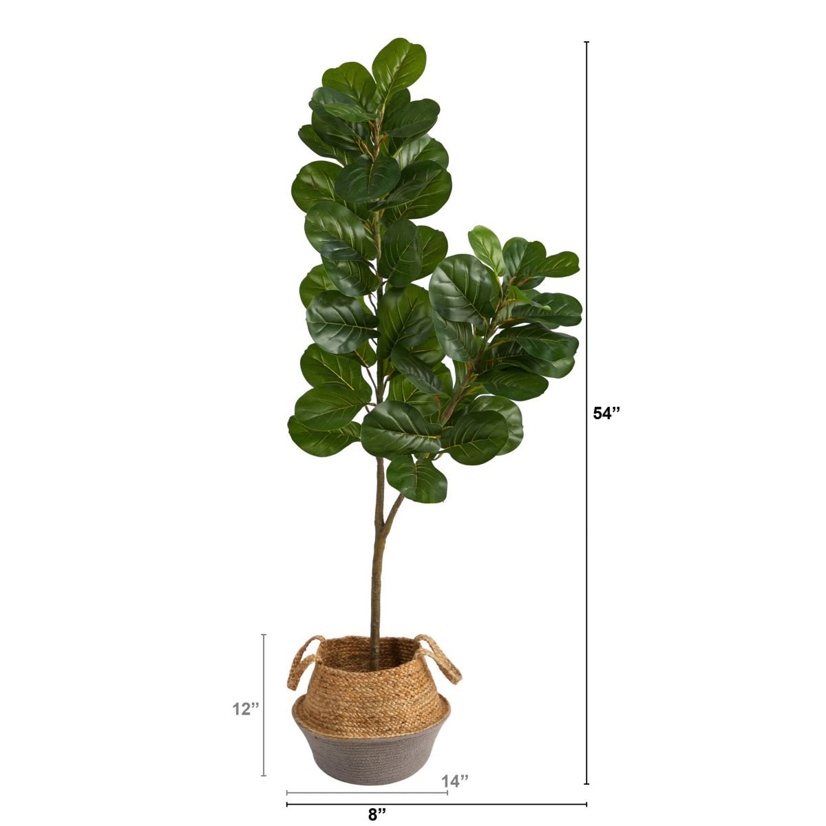 4.5-Foot Fiddle Leaf Fig Artificial Tree with Boho Chic Handmade Cotton and Jute White Woven Planter