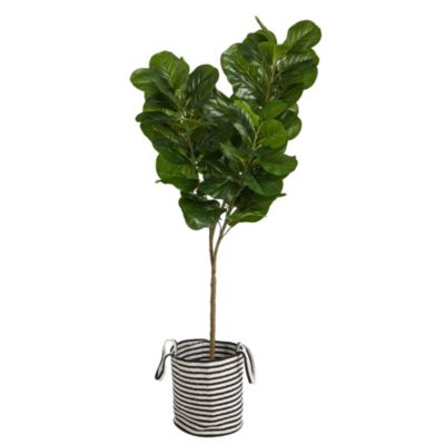 Nearly Natural 6-Foot Fiddle Leaf Fig Artificial Tree in Handmade Black and White Natural Jute and Cotton Planter