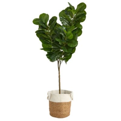 6-Foot Fiddle Leaf Fig Artificial Tree in Handmade and Natural Jute and Cotton Planter