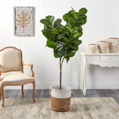 6-Foot Fiddle Leaf Fig Artificial Tree in Handmade and Natural Jute and Cotton Planter